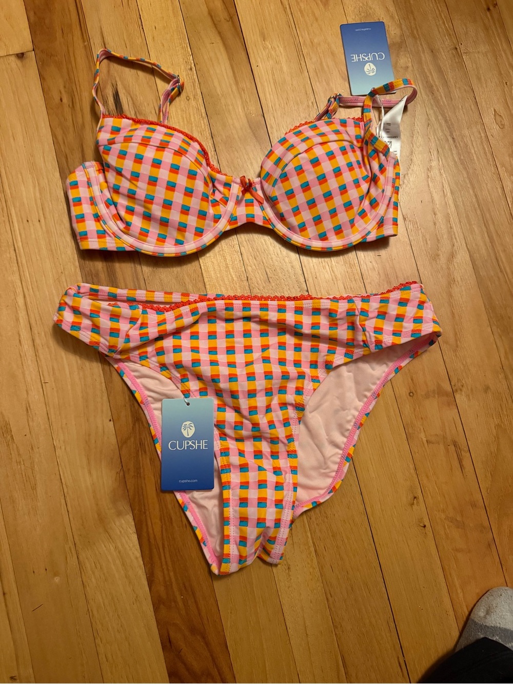 Cupshe Pink Checkered Two-Piece Girls Bikini Set